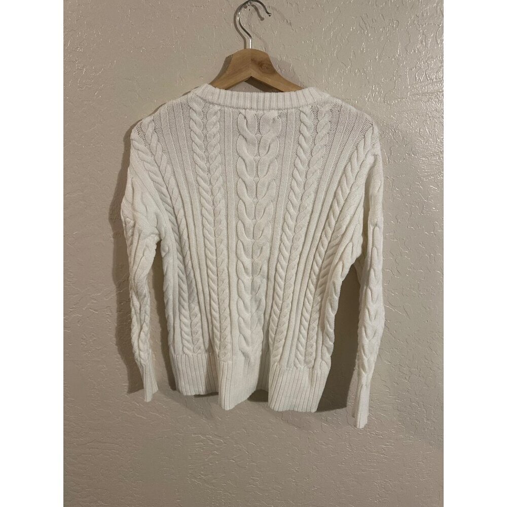 Philosophy Ivory Crewneck Winter Cable Knit Fisherman Sweater - Picture 8 of 8